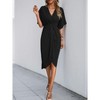 Coolmee Women's Summer V Neck Batwing Short Sleeve Twisted Slit Wrap Maxi Dress Casual High Waist Pleated Long Dress - 3 of 4