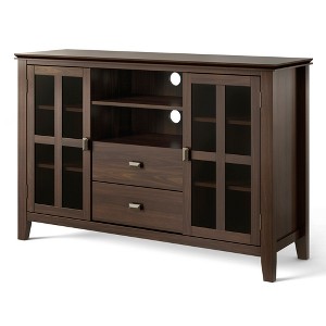53" Solid Wood Tall TV Media Stand with Handcrafted Finish, Cord Management, and Tempered Glass Doors for Living Room and Bedroom - 1 of 4