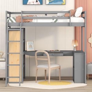 NicBex Twin Size Bunk Bed with Desk Pine Bed Frame with Oleophobic Board, Shelves, Ladder and Full Length Guardrail, No Box Spring Required - 1 of 4