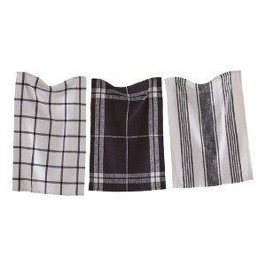 tagltd Classic Dishtowel Set Of 3 Check Stripe Window Pane Black Cotton Yarn Dye Slub Weave Enzyme Wash Machine Wash 26L x 18W - 1 of 2