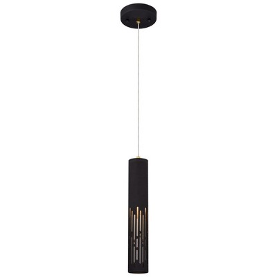 C Cattleya 1-Light Matte Black Hanging Pendant Light with Cylinder Metal Shade