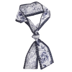 Unique Bargains Women's Printed Design Scarf Headband Navy Blue White 1 Pc - 1 of 4