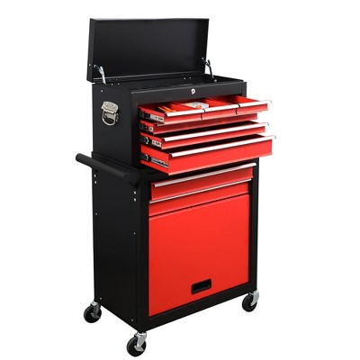 MOEPISY Eight-Drawer Large Capacity Rolling Toolbox, Detachable Cabinet Storage Toolbox With Wheels and Drawers Black+Red