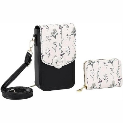 FATMOON Women's Leather Small Crossbody Cell Phone Bag - Adjustable Removable Strap Zipper Shoulder Handbag Purse with Mini Bag