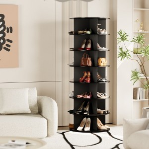 7 Tier Rotating Shoe Rack Tower, Revolving Shoe Rack Storage, Round Carousel Vertical Handbag and Shoe Organizer ,Black - 1 of 4
