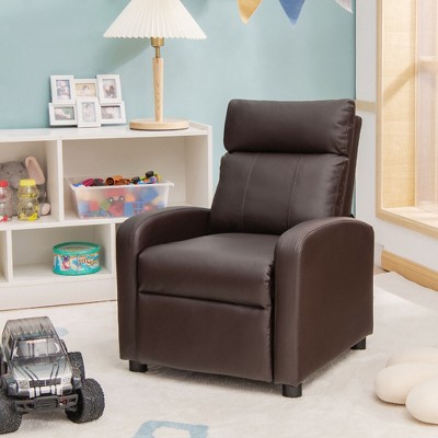 Brown Faux Leather Kids Recliner Armchair with Wood Frame