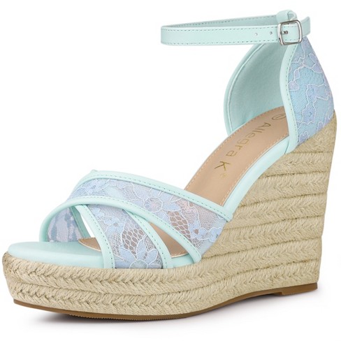 Allegra K Women s Ankle Strap Espadrille Wedge Heel Sandals Light Blue 8 Target