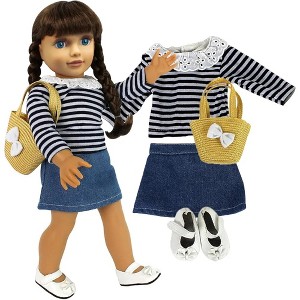 Dress Along Dolly Casual Back to School Day Doll Outfit for 18" Dolls, Compatible w American Girl Doll- 4 Piece Includes Shirt, Skirt, Shoes, & Purse - 1 of 4