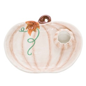 Transpac Dolomite 14 in. Off-White Harvest Pumpkin Shaped Chip and Dip Platter Set of 2 - 1 of 2