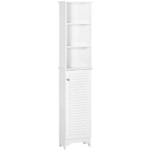 HOMCOM Tall Bathroom Storage Cabinet/Freestanding Linen Tower with 3-Tier Open Adjustable Shelf and Cupboard, White - 1 of 4