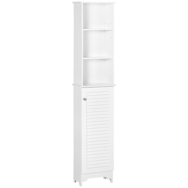 HOMCOM Tall Bathroom Storage Cabinet/Freestanding Linen Tower with 3-Tier Open Adjustable Shelf and Cupboard, White, 1 of 9