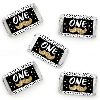 Big Dot of Happiness 1st Birthday Little Mr. Onederful - Mini Candy Bar Wrapper Stickers - Boy First Birthday Party Small Favors - 40 Count