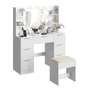 ChicFurnit Vanity Tables Makeup Vanity Desk Vanity Table Set Dressing Table with Square Mirror for Bedroom, White, 43.37"*26.77"*52.65" - 1 of 4