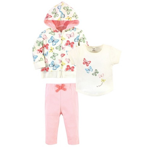 Touched by Nature Baby and Toddler Girl Organic Cotton Hoodie, Bodysuit or Tee Top, and Pant, Butterflies Toddler - image 1 of 4