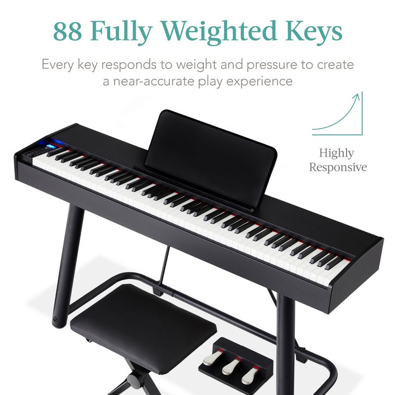 Best Choice Products 88-Key Weighted Full Size Digital Piano Set w/ U-Stand, 3 Sustain Pedal Unit, Stool, Cover, 4 of 9