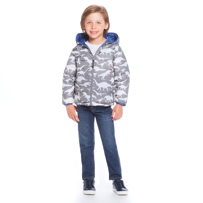Andy & Evan  Toddler  Mid Blue Dinos Reversible Puffer, 2 of 6