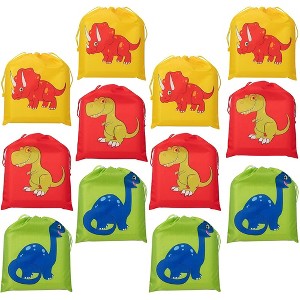 Juvale 12-Pack Party Favor Drawstring Bags for Kids Dinosaur Birthday Giveaways Gifts - 1 of 4