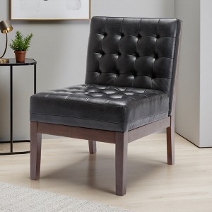 Faux Leather Contemporary Accent Chair with Tufted Waffle Stitch - 1 of 4