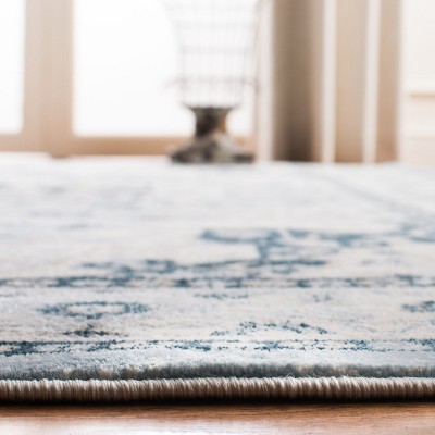 Light Blue and Cream Synthetic Runner Rug, 2'2" x 7'