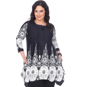 Women's Plus Size 3/4 Sleeve Printed Dulce Tunic Top - White Mark - 1 of 3