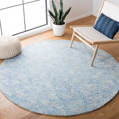 Handmade Blue Abstract Wool Round Tufted Area Rug, 6' x 6'