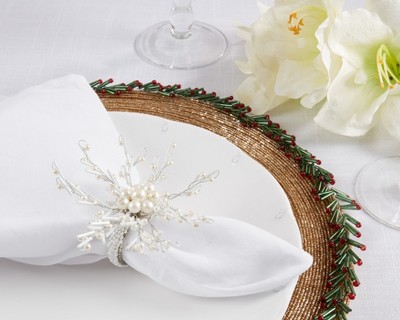 Silver Beaded Glamorous Napkin Rings Set of 4