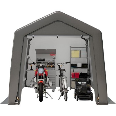 Outdoor Storage Shed, Portable Carport Shelter with Lockable Zipper Door, Durable Garage Tent for Motorcycles, Bikes & Tools, Features Roof Vents