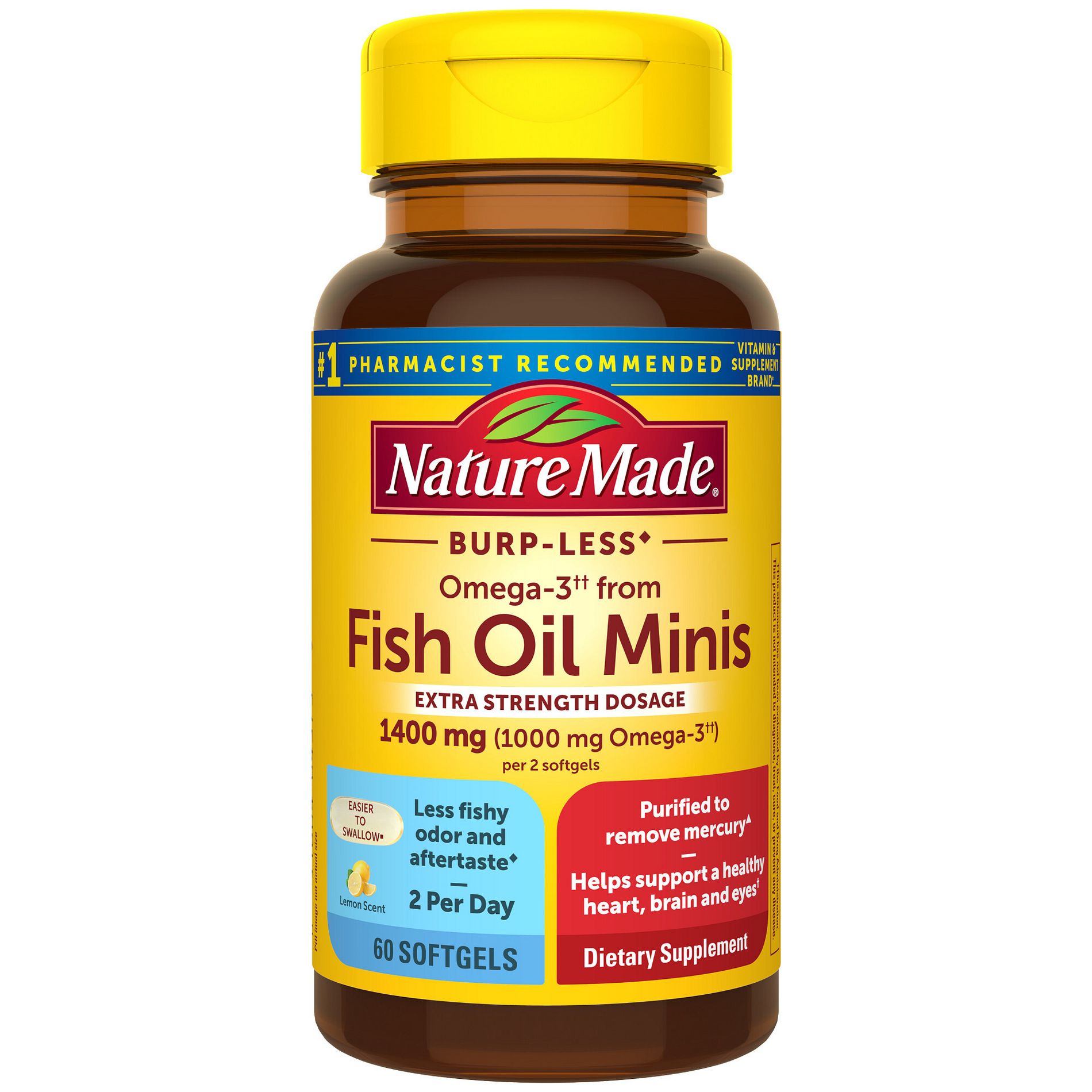 Nature Made Extra Strength Burp-Less Omega-3 from Fish Oil 1400 mg Per Serving Minis Softgels - 60ct