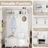 Okak Farmhouse Hall Tree with Top Shelf and Storage Bench, Coat Rack with Sliding Doors and 5 Hooks, Storage Rack for Entryway, Hallway, Off-White - 3 of 4