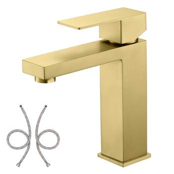 Sumerain Brushed Gold Bathroom Sink Faucet Single Hole Vanity Faucet Stainless Steel, Single Handle