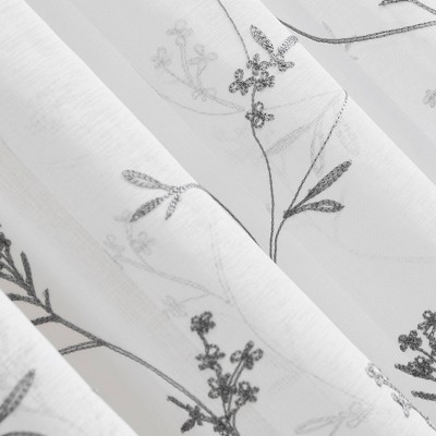 White Sheer Embroidered Floral Rod Pocket Curtain Panel