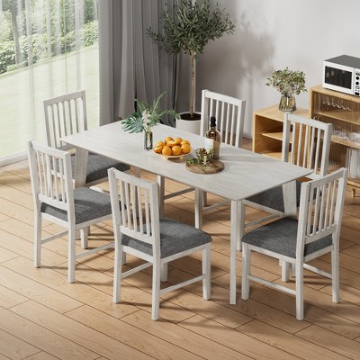 VECELO Farmhouse Style Dining Table Set, Rubber Wood Table and Upholstered Dining Chairs, Gray