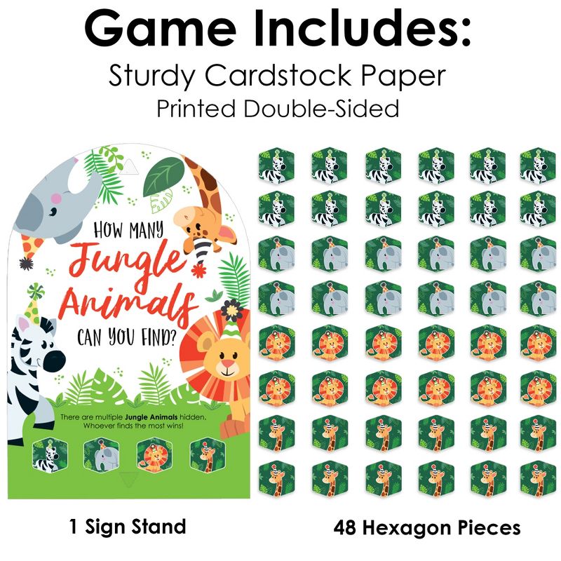 Big Dot of Happiness Jungle Party Animals Safari Zoo Animal Birthday Party or Baby Shower Scavenger Hunt 1 Stand and 48 Game Pieces Hide and Find Game, 5 of 9