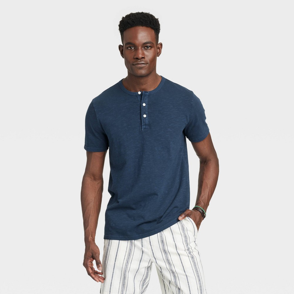 Men's Short Sleeve Henley T-Shirt - Goodfellow & Co™ Navy Blue S