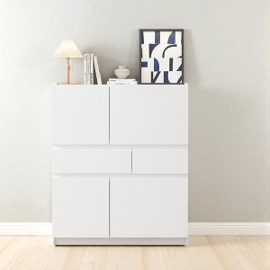 Mshliw Wooden Storage Cabinet with 4 Doors and 2 Drawers, Freestanding Buffet Console Sideboard for Living Room, Kitchen, or Hallway - 1 of 4