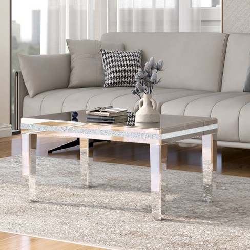 Lovmor Fashionable Modern Glass Mirrored Coffee Table Easy Assembly Cocktail Table With Crystal Design And Adjustable Height Legs Target