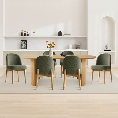 7-Pieces Dining Set for 6,Upholstered Armless Chair with Wood Legs,79 Inch Oak Oval Dining Table for Dining Room,Farmhouse-Tanpinhause