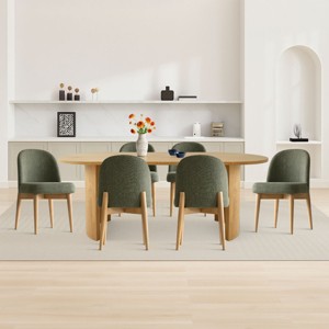 7-Pieces Dining Set for 6,Upholstered Armless Chair with Wood Legs,79 Inch Oak Oval Dining Table for Dining Room,Farmhouse-Tanpinhause - 1 of 4
