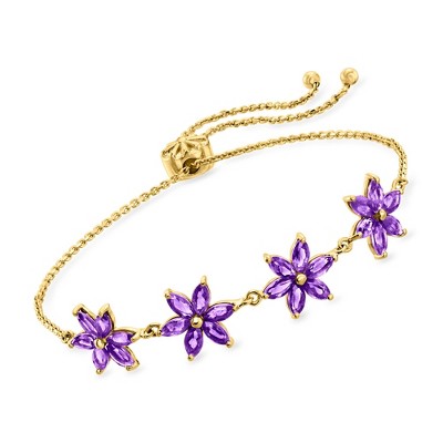 Ross-Simons 3.50 ct. t.w. Amethyst Flower Bolo Bracelet in 18kt Gold Over Sterling Size