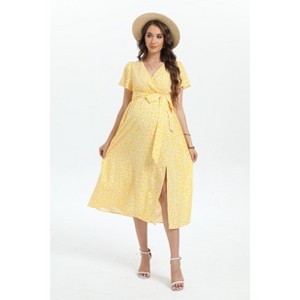 Maternity Dress  Casual Ruffle Hem Mini Dress Flowy Boho Long Dresses - 1 of 4