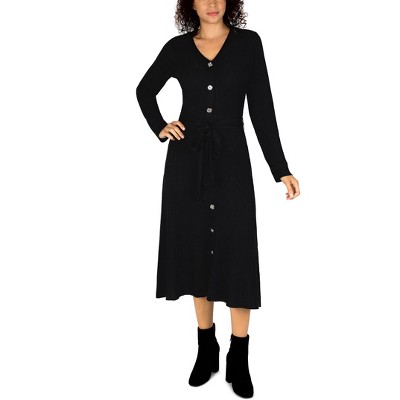 Sandra Darren - Long Sleeve Midi Button Skirt Sweater Knit Dress
