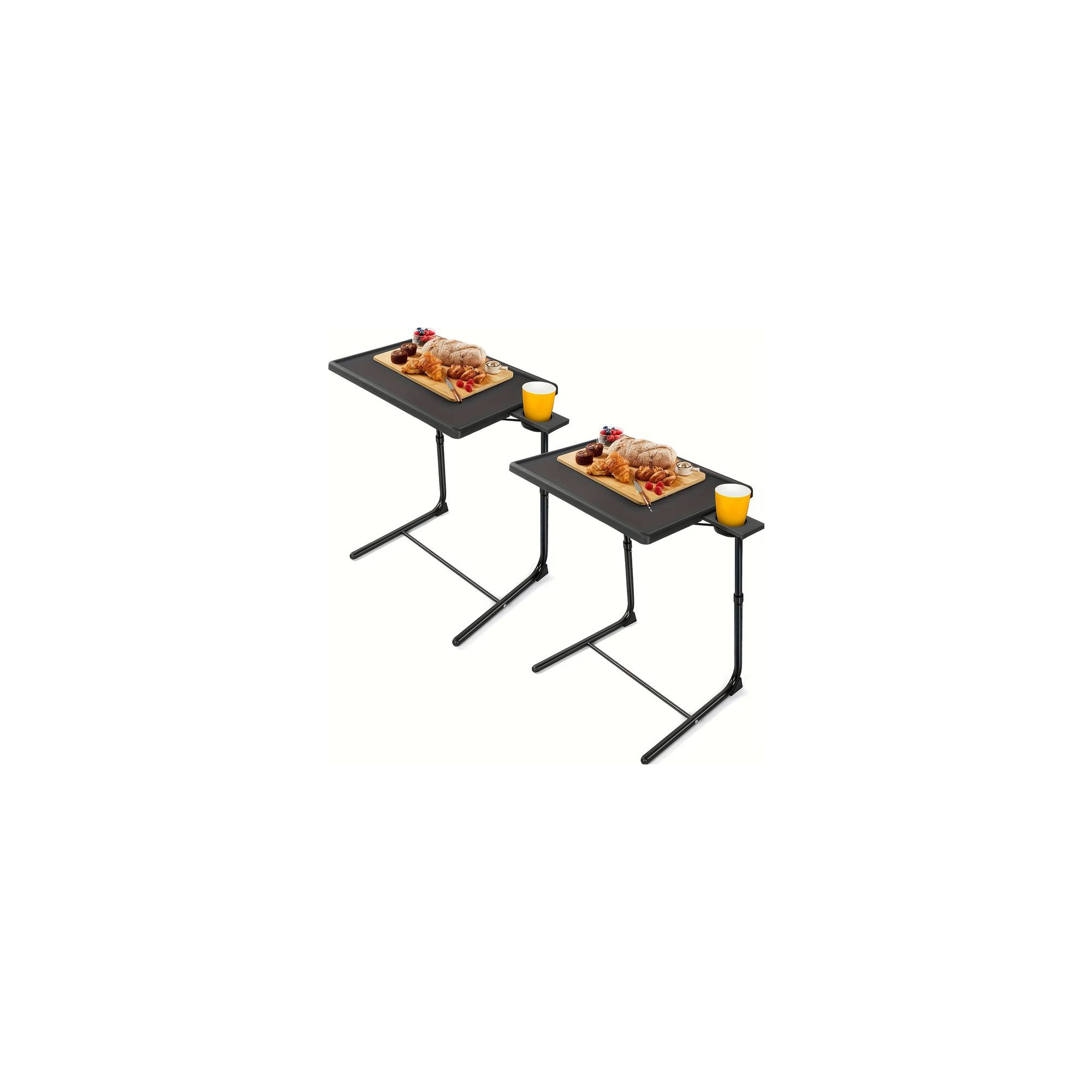 2 PCS TV Tray Table, Folding Table Trays, w/6 Height & 3 Tilt Angle, TV Tray Table w/Cup Holder, Dinner Tray for Eating on Couch, Laptop, Bed Couch