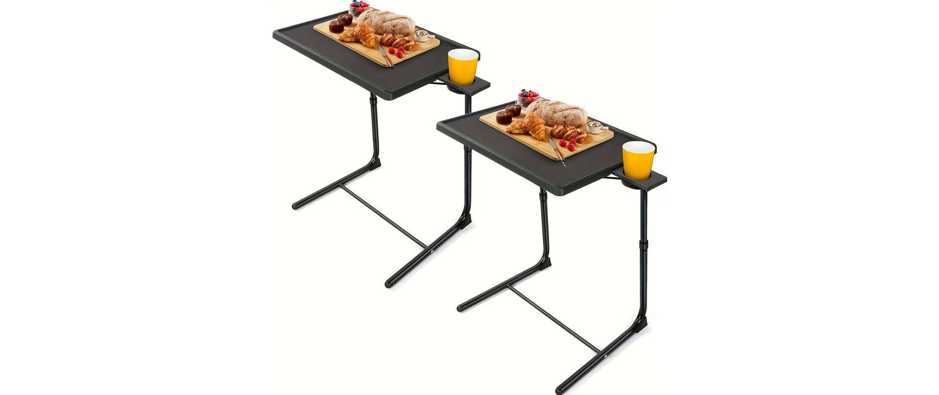 2 PCS TV Tray Table, Folding Table Trays, w/6 Height & 3 Tilt Angle, TV Tray Table w/Cup Holder, Dinner Tray for Eating on Couch, Laptop, Bed Couch