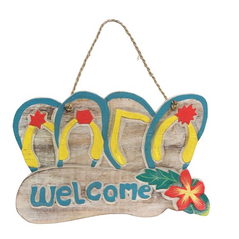 Beachcombers Flip Flop Welcome Sign 15.35 x 0.6 x 7.1 Inches.