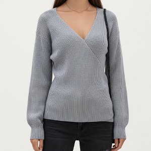 Anna-Kaci Women’s Ribbed Knit Wrap Front Top with Textured Fabric, Long Sleeves and a V-Neckline - 1 of 4