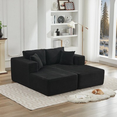 76" Cloud L-Shaped Sectional Couch with Double Chaise,Modular Deep Seat Black Corduroy Sofa for Living Room,Modern Plush Sectional Couch-Coolbibila