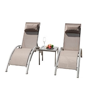 CLIHOME Patio Aluminum Pool Lounge Chairs Set of 3,with 2 Outdoor Adjustable Backrest Recliner and 1 Metal Side Table - 1 of 4
