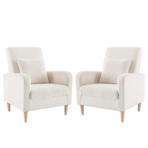 Faux-Shearling Accent Chair with Pillow, Modern Comfy Armchair with Ergonomic Backrest and Padded Armrests - 1 of 4