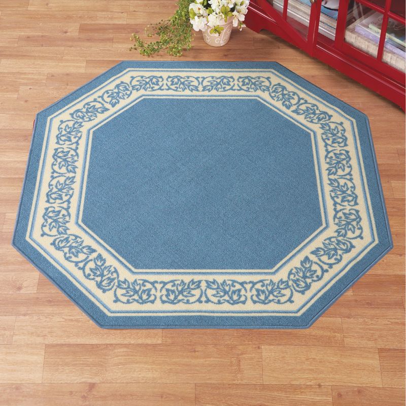 Collections Etc Floral Border Octagon Accent Rug with Skid-resistant Backing to Protect Floors in High Traffic Areas 54" X 54", 2 of 3