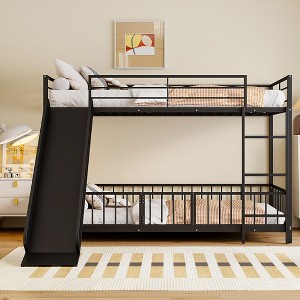 GDFStudio Polly Twin over Twin Size Metal Bunk Bed with Slide and Guardrails - 1 of 4
